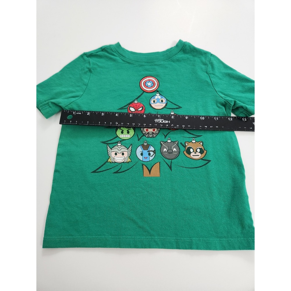 Kids Marvel Avengers Christmas Tree Holiday T Shirt‎ Green Size 4T 100% Cotton
